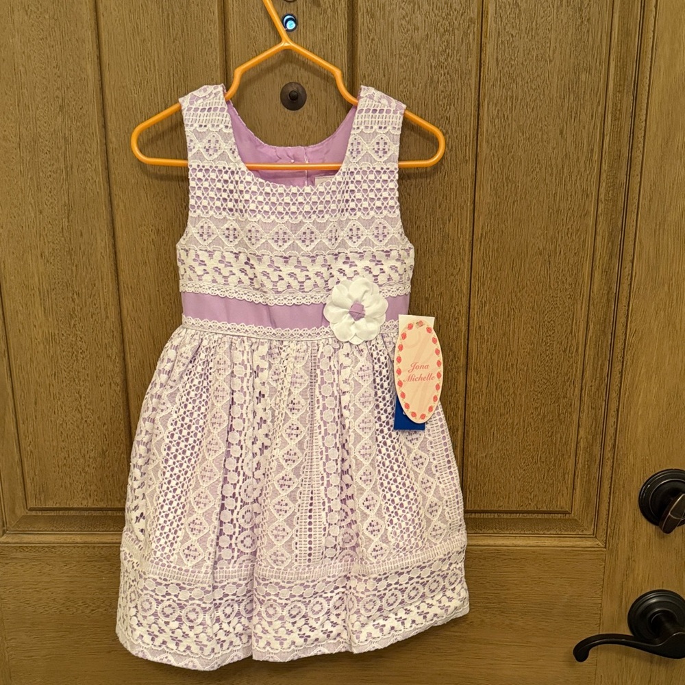 Jona Michelle Purple Lace Dress with Floral Accent